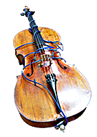 The cello wrapped in cables